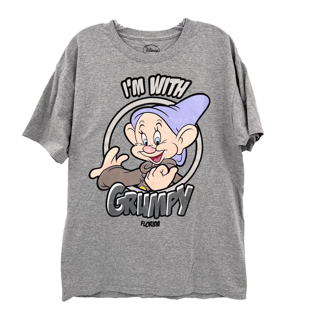 DISNEY Adult Size L Gray Dopey "I'm With Grumpy, Florida" Short-Sleeve T-Shirt